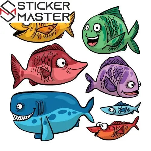 Sticker Master Komik Balıklar Duşakabin ve Banyo Etiket Çıkartma