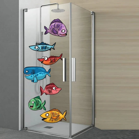 Sticker Master Komik Balıklar Duşakabin ve Banyo Etiket Çıkartma
