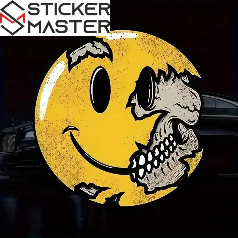Kuru Kafa Sticker | Yarım İskelet Happy Face Motosiklet Decal (13-17cm) Sticker Master