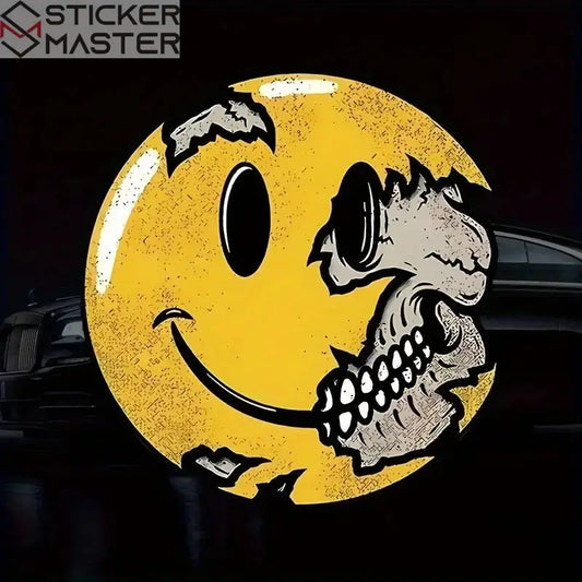 Kuru Kafa Sticker | Yarım İskelet Happy Face Motosiklet Decal (13-17cm) Sticker Master