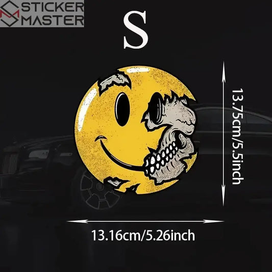 Kuru Kafa Sticker | Yarım İskelet Happy Face Motosiklet Decal (13-17cm) Sticker Master