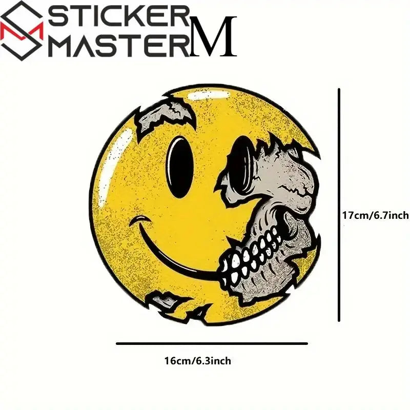 Kuru Kafa Sticker | Yarım İskelet Happy Face Motosiklet Decal (13-17cm) Sticker Master
