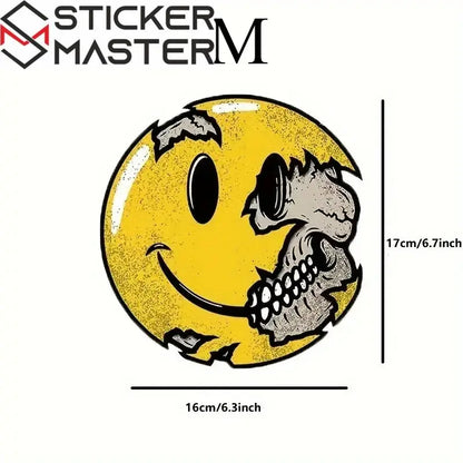 Kuru Kafa Sticker | Yarım İskelet Happy Face Motosiklet Decal (13-17cm) Sticker Master