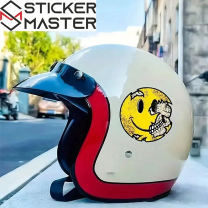 Kuru Kafa Sticker | Yarım İskelet Happy Face Motosiklet Decal (13-17cm) Sticker Master