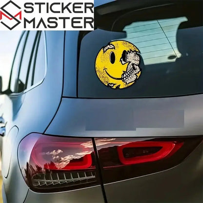 Kuru Kafa Sticker | Yarım İskelet Happy Face Motosiklet Decal (13-17cm) Sticker Master