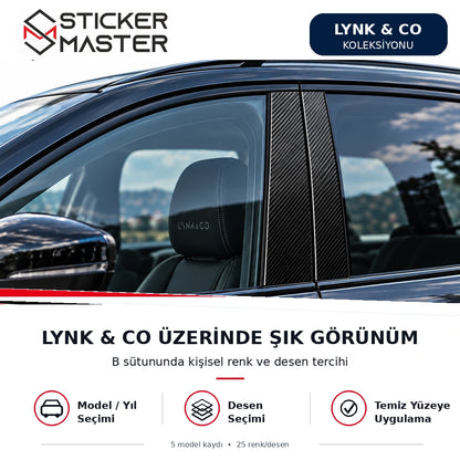 Lynk & Co dış B sütunu üzerinde karbon görünümlü sticker uygulama alanı, temsili otomobil fotoğrafı