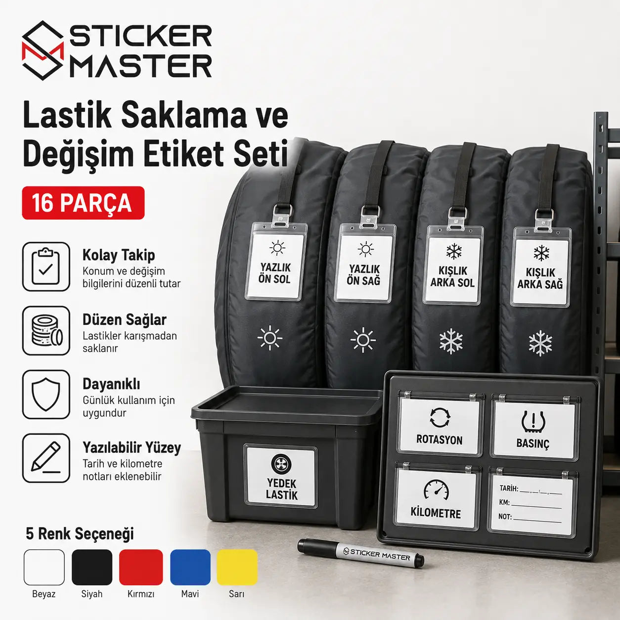 Lastik Saklama ve Degisim Etiket Seti 16 Parca ads