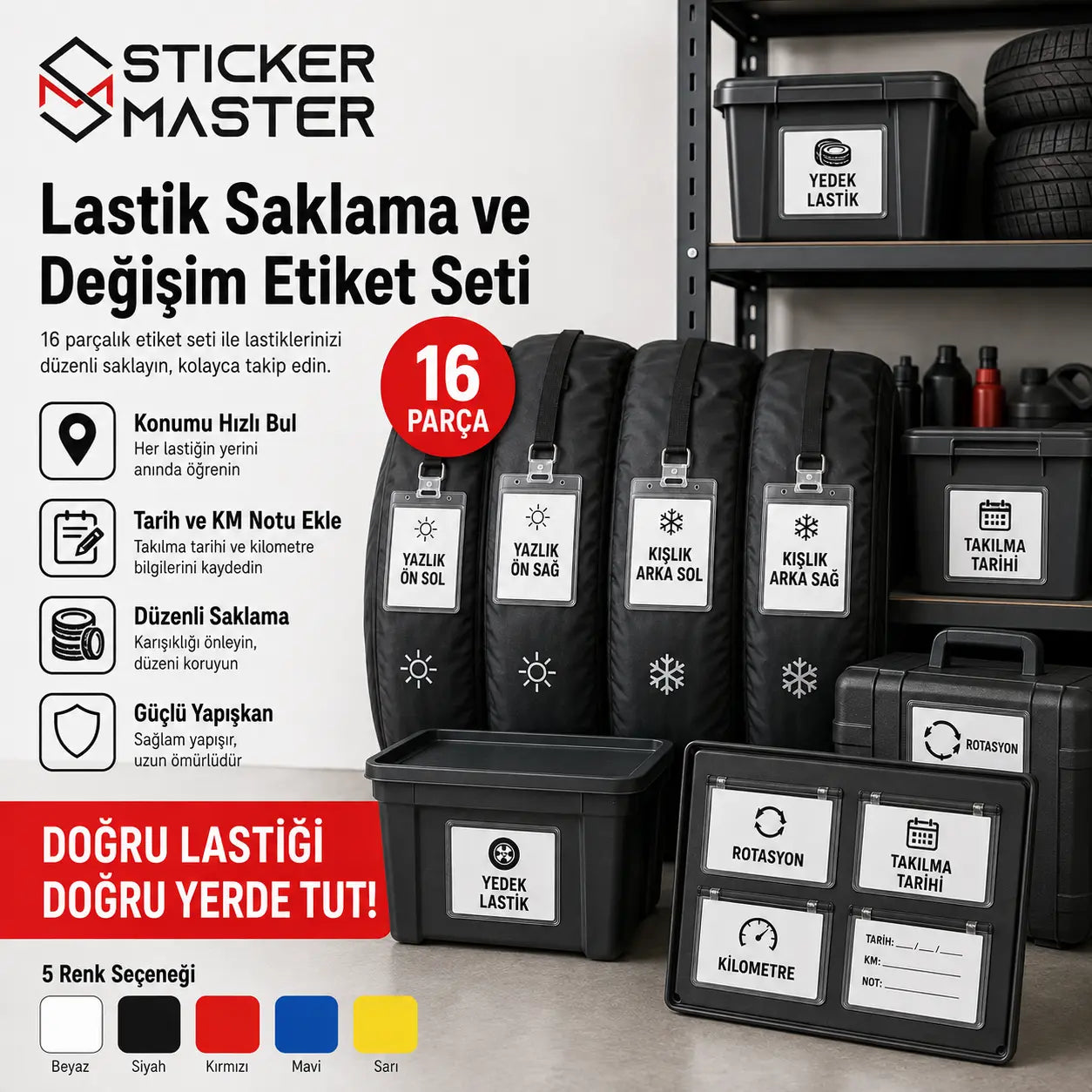 Lastik Saklama ve Degisim Etiket Seti 16 Parca detay