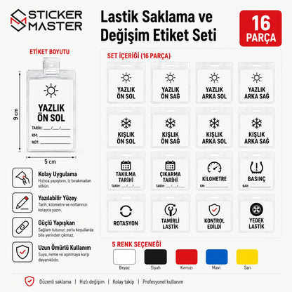 Lastik Saklama ve Degisim Etiket Seti 16 iceriik