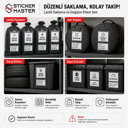 Lastik Saklama ve Degisim Etiket Seti 16 iceriik detaylar