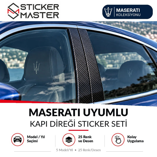 Maserati uyumlu dış B sütunu kapı direği sticker seti, temsili Maserati araç üzerinde yakın plan