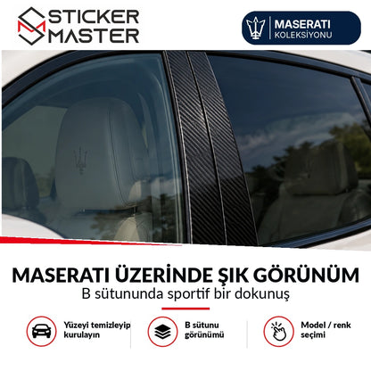 Maserati B sütunu kapı direği karbon desenli sticker uygulama görünümü, temsili araç fotoğrafı