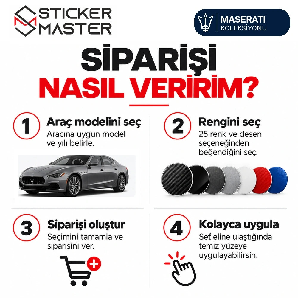 Maserati uyumlu kapı direği sticker seti model ve renk seçimi sipariş rehberi