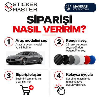 Maserati uyumlu kapı direği sticker seti model ve renk seçimi sipariş rehberi