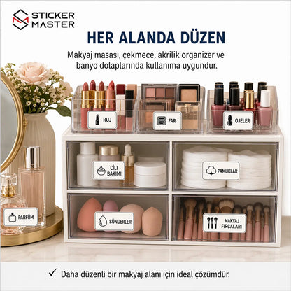 Makyaj ve Kozmetik Organizer Etiket Seti 30 Parca