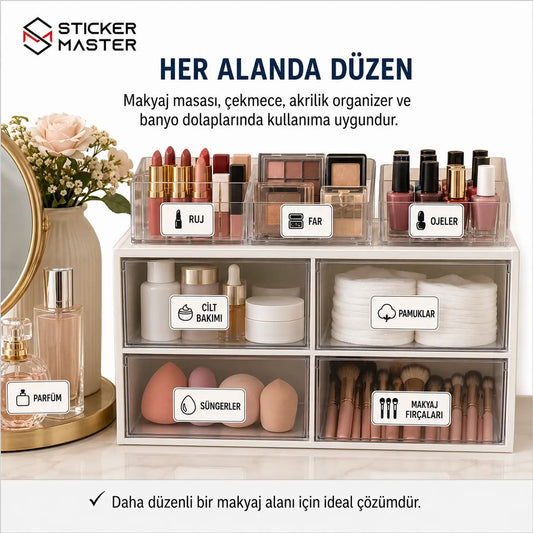 Makyaj ve Kozmetik Organizer Etiket Seti 30 Parca