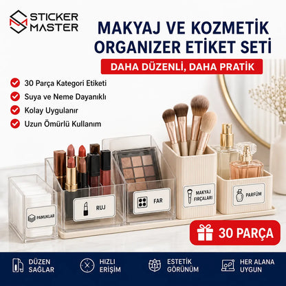 Makyaj ve Kozmetik Organizer Etiket Seti 30 Parca ads