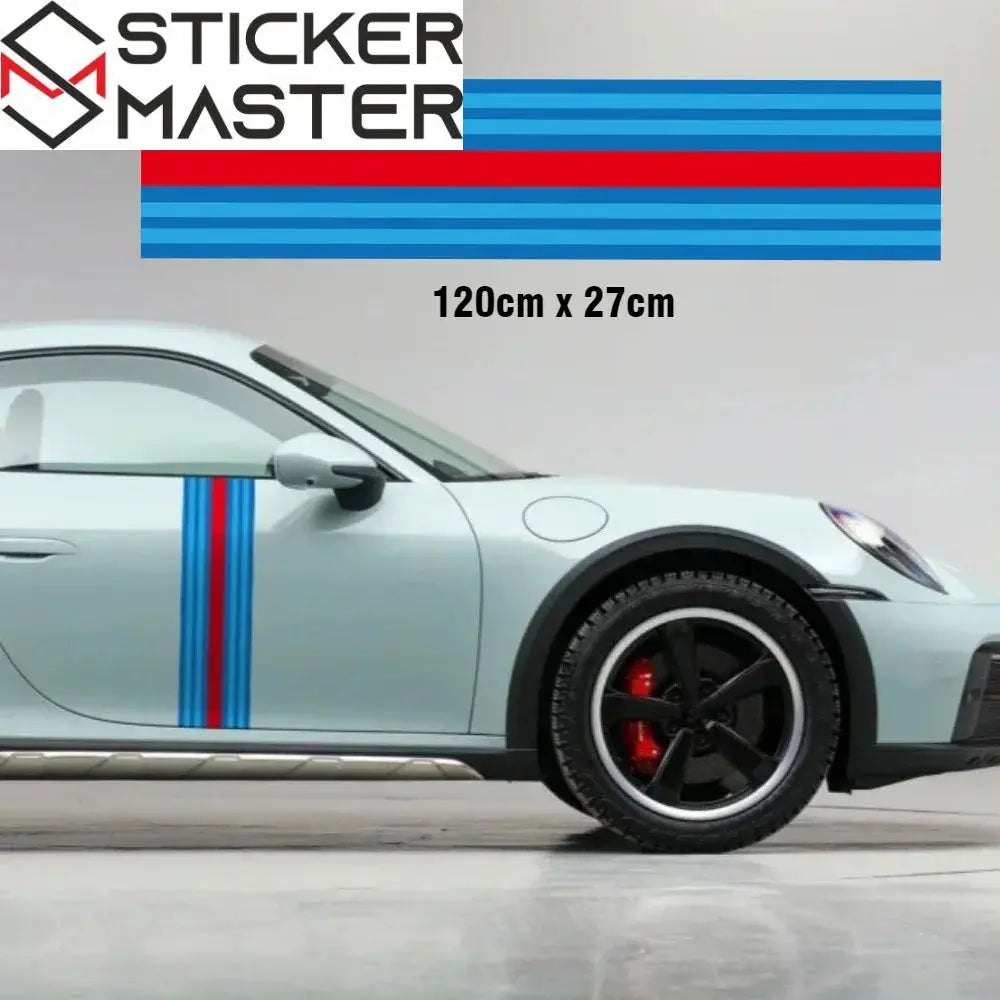 Martini Racing Sticker | Porsche 911 Le Mans Tarzı Kaput ve Kapı Şerit Decal (40-120 cm) Sticker Master