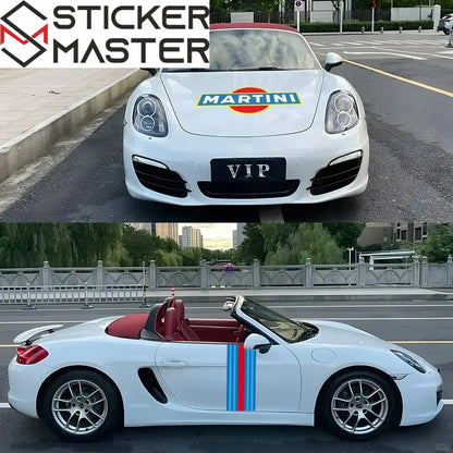Martini Racing Sticker | Porsche 911 Le Mans Tarzı Kaput ve Kapı Şerit Decal (40-120 cm) Sticker Master
