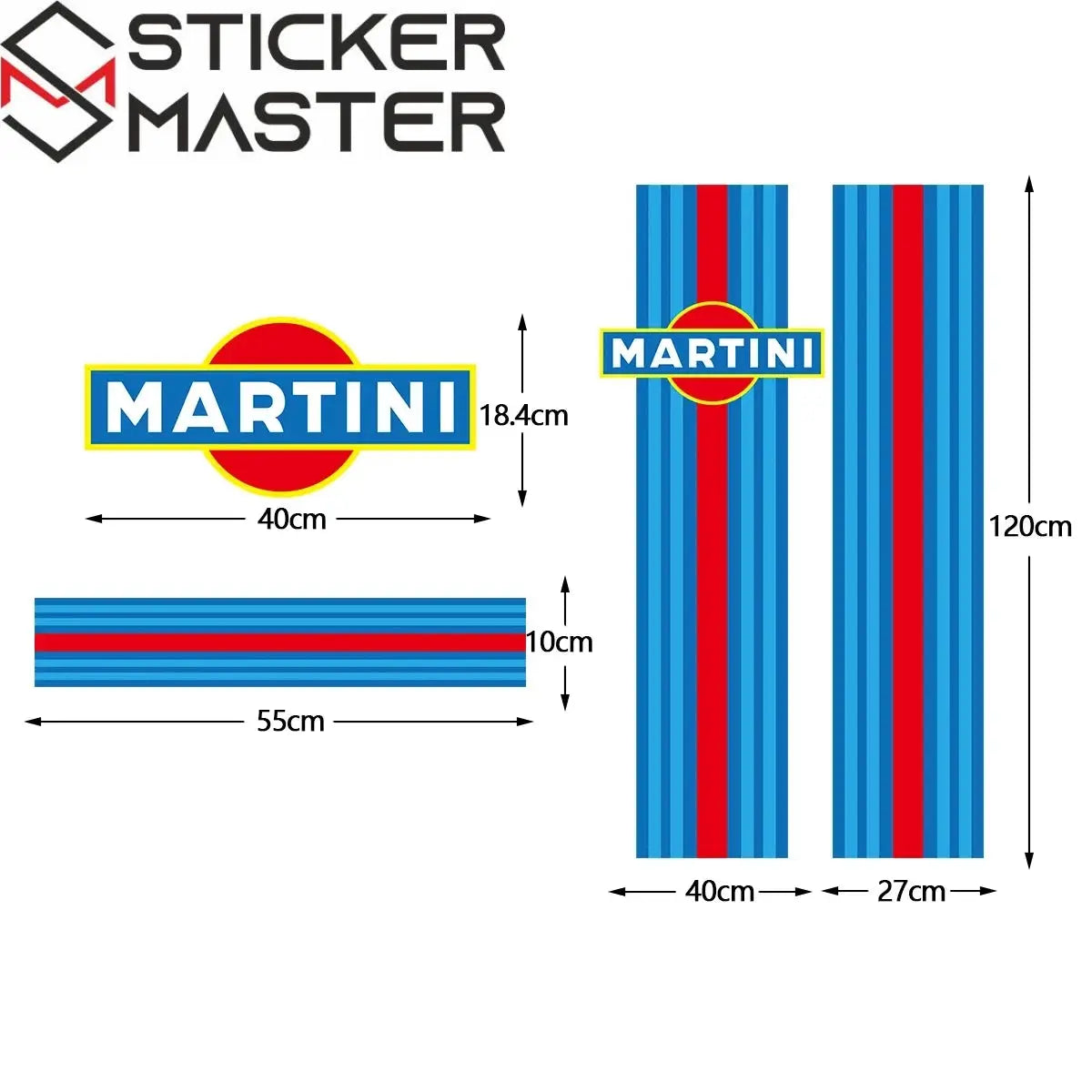 Martini Racing Sticker | Porsche 911 Le Mans Tarzı Kaput ve Kapı Şerit Decal (40-120 cm) Sticker Master