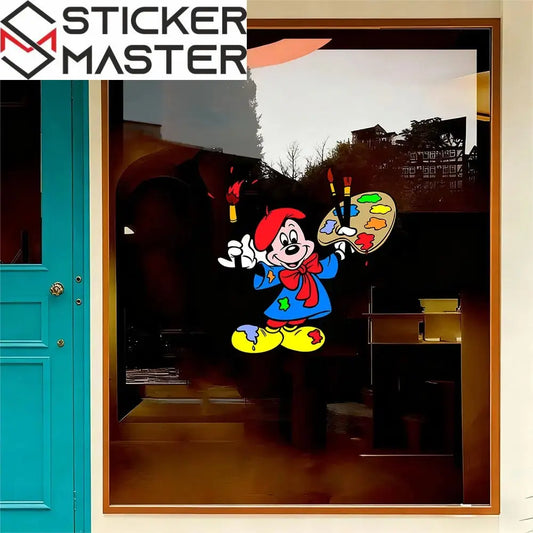 Mickey Mouse Sticker | Ressam Fare ve Boya Paleti Cam Dekoru (40x40 cm) - Sticker Master