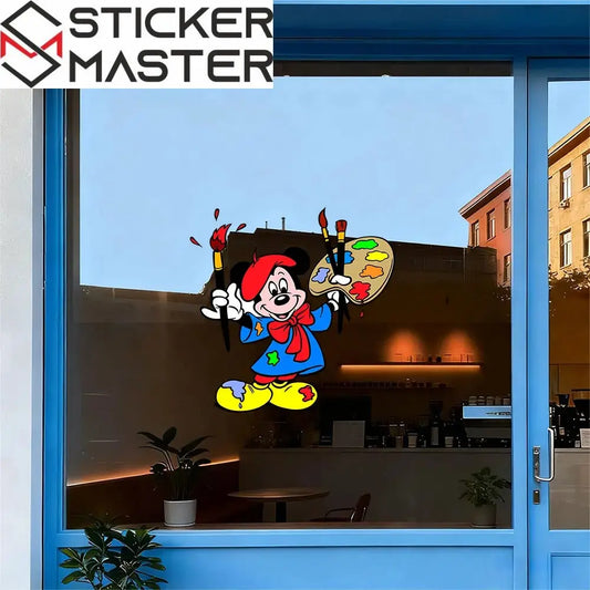 Mickey Mouse Sticker | Ressam Fare ve Boya Paleti Cam Dekoru (40x40 cm) - Sticker Master