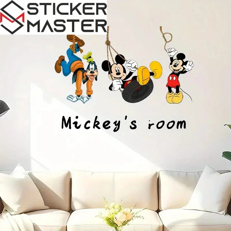 Sevimli Fare ve Arkadaşları Duvar Stickerı | Salıncakta Sallanan Karakterler (50x40 cm) - Sticker Master
