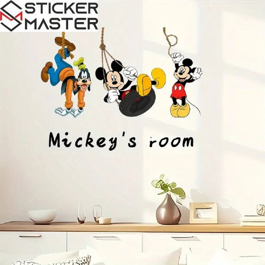 Sevimli Fare ve Arkadaşları Duvar Stickerı | Salıncakta Sallanan Karakterler (50x40 cm) - Sticker Master