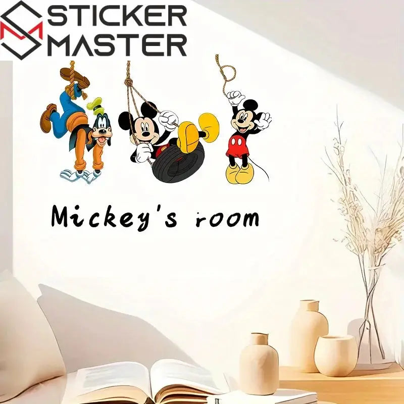 Sevimli Fare ve Arkadaşları Duvar Stickerı | Salıncakta Sallanan Karakterler (50x40 cm) - Sticker Master
