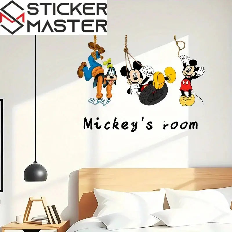 Sevimli Fare ve Arkadaşları Duvar Stickerı | Salıncakta Sallanan Karakterler (50x40 cm) - Sticker Master