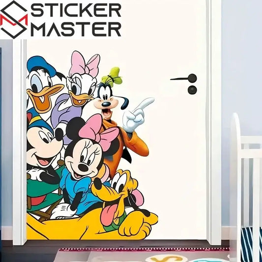 Mickey Mouse Sticker | Sevimli Fare ve Tüm Arkadaşları Kapı Dekoru (60x40 cm) - Sticker Master