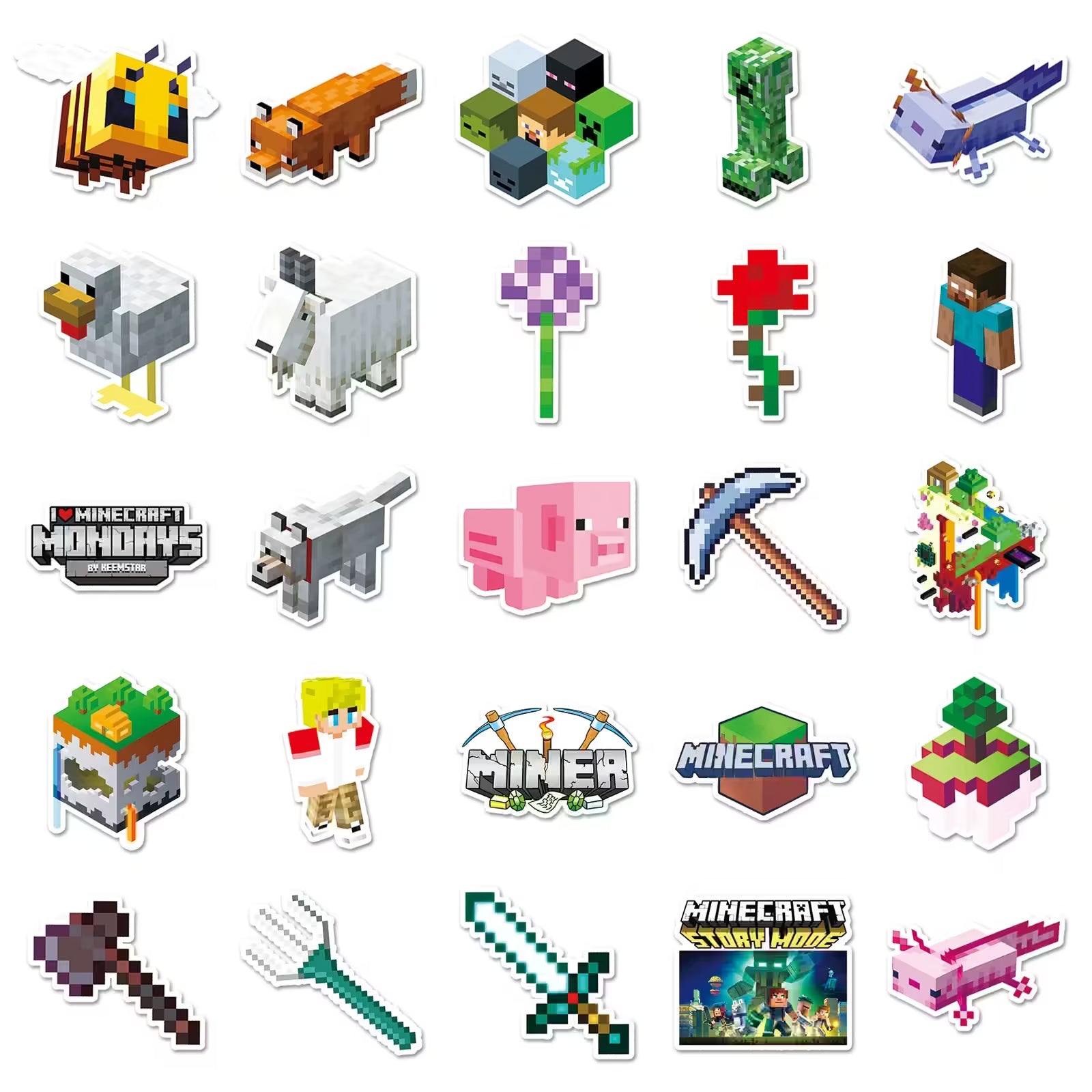 Minecraft Sticker Seti (50 Adet) | Su Geçirmez Oyun Çıkartmaları Sticker Master