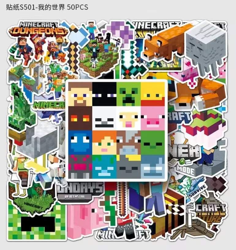 Minecraft Sticker Seti (50 Adet) | Su Geçirmez Oyun Çıkartmaları Sticker Master