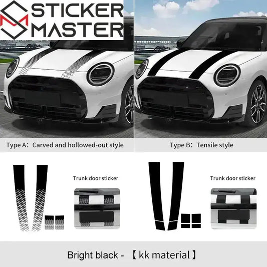 Mini Cooper Uyumlu Kaput Sticker Seti - Ön ve Bagaj Şeridi vinil sticker