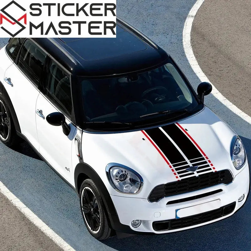 White Rally Racing Stripes Mini Koper Mini Cooper Uyumlu Ralli Şerit Seti | Sportif Çıkartma – Sticker Master