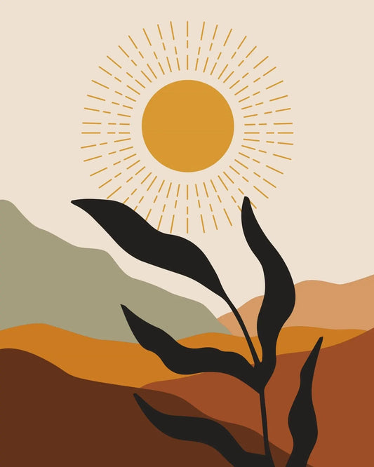 Modern Minimalist Güneş Manzaralı Duvar Posteri, Soyut Sanat, Kahverengi ve Bej Tonları