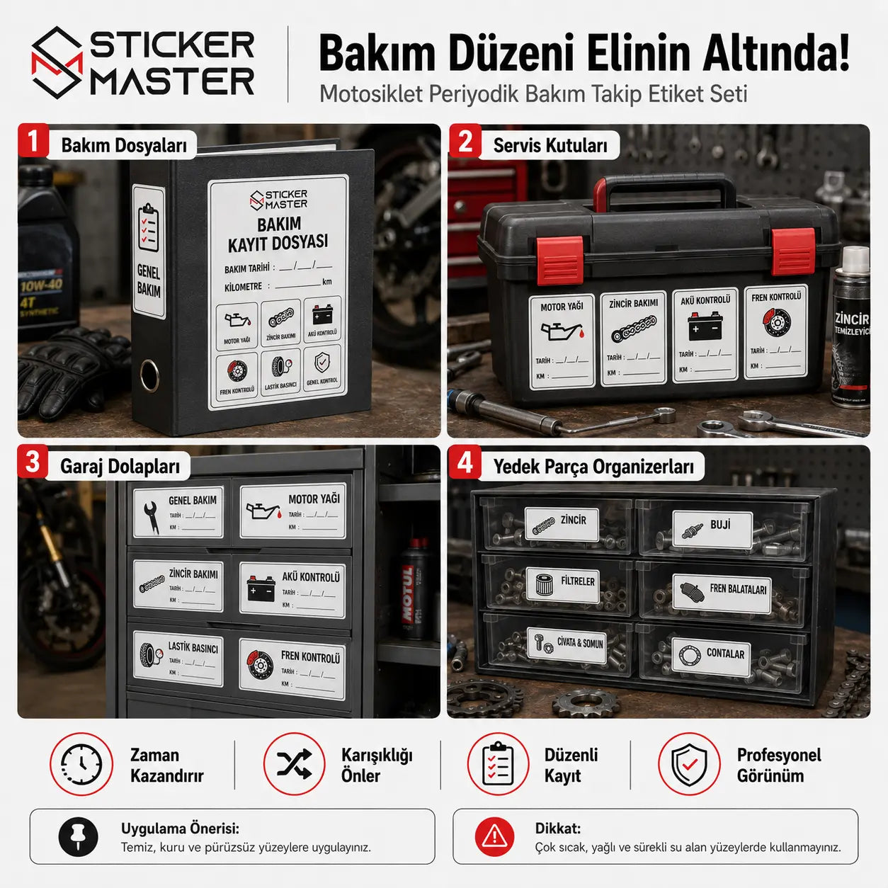 Motosiklet Periyodik Bakim Takip Etiket Seti 12 Parca ads