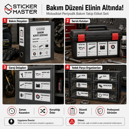 Motosiklet Periyodik Bakim Takip Etiket Seti 12 Parca ads