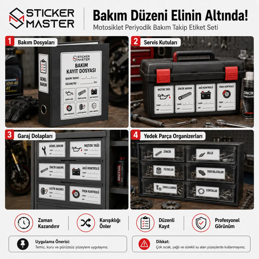 Motosiklet Periyodik Bakim Takip Etiket Seti 12 Parca ads