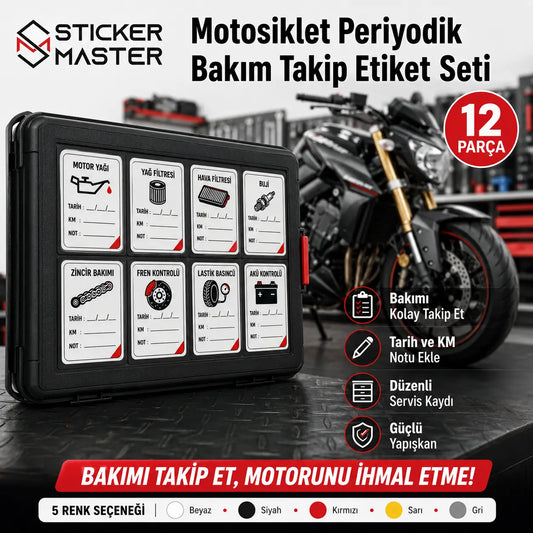 Motosiklet Periyodik Bakim Takip Etiket Seti 12 Parca renk