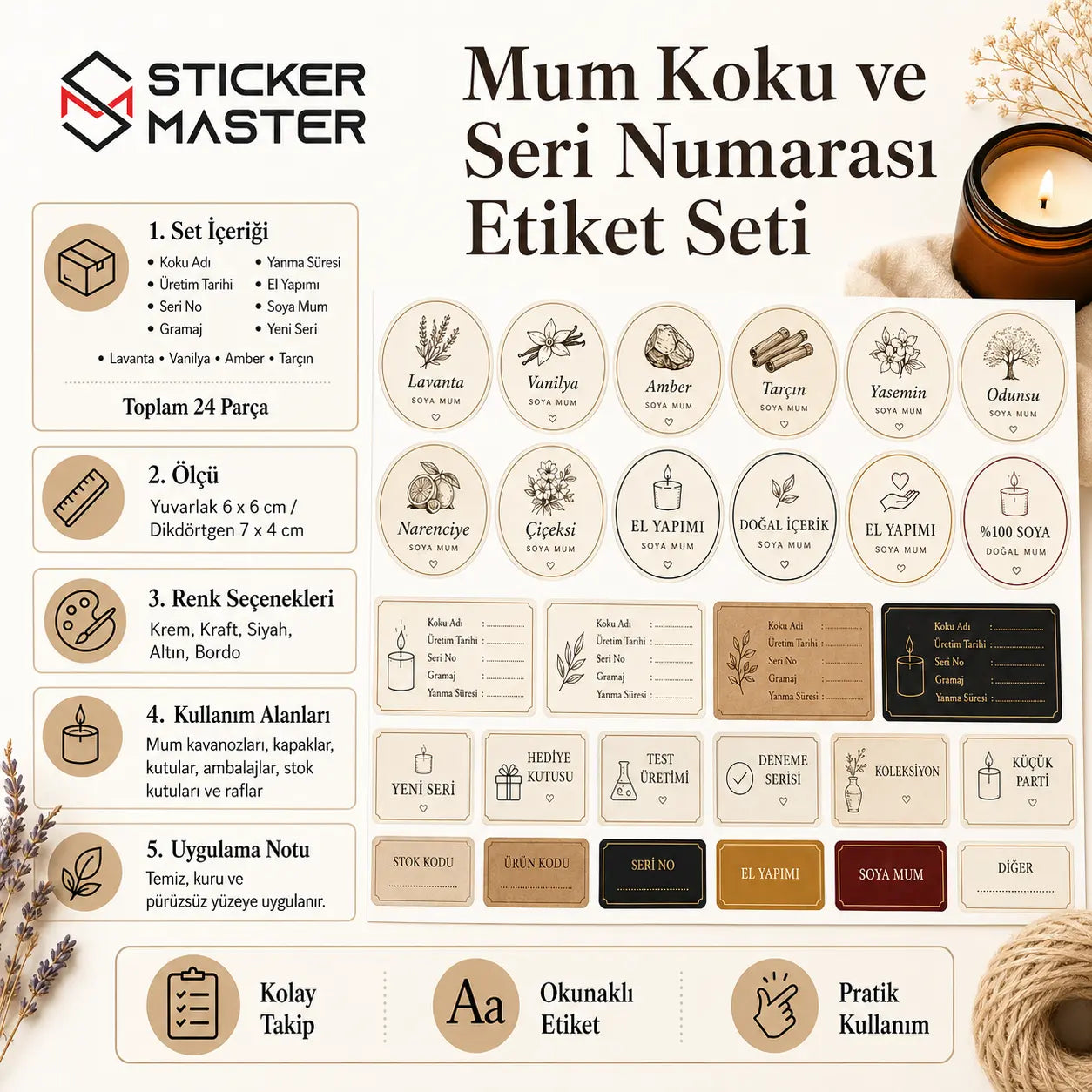Mum Koku ve Seri Numarasi Etiket Seti Detay