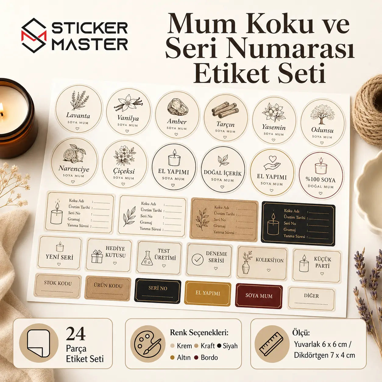 Mum Koku ve Seri Numarasi Etiket Seti Detaylar