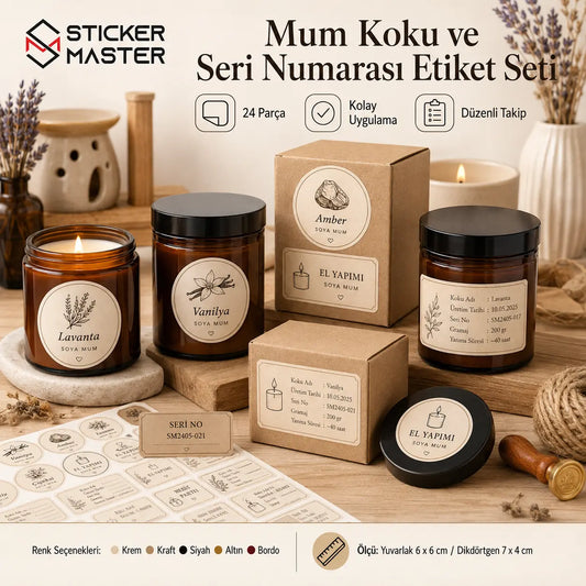 Mum Koku ve Seri Numarasi Etiket Seti mockup