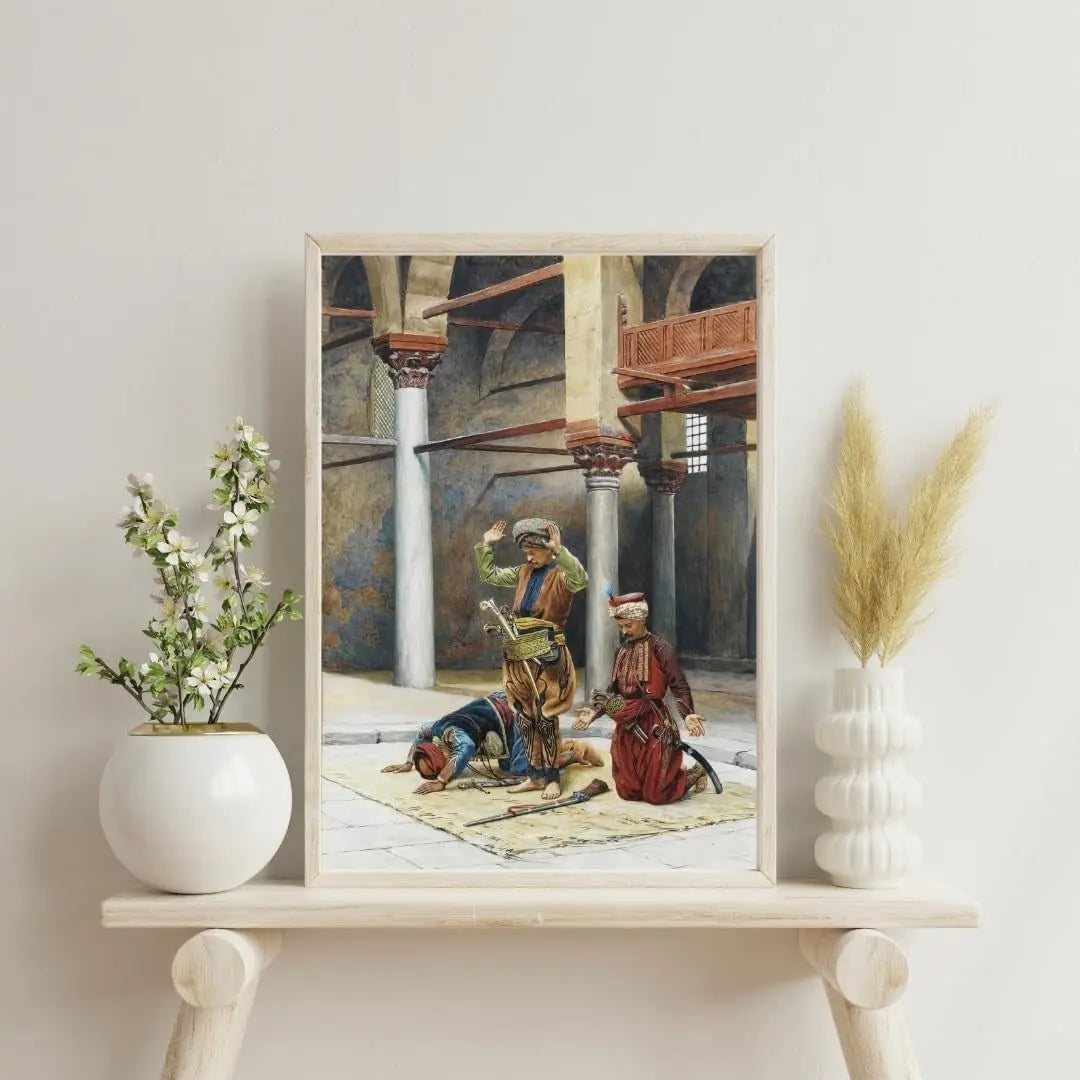 Sticker Master Gustave Bourgain - Namaz Kılan Türkler Çerçeveli Poster Tablo | Tarihi ve Manevi Atmo