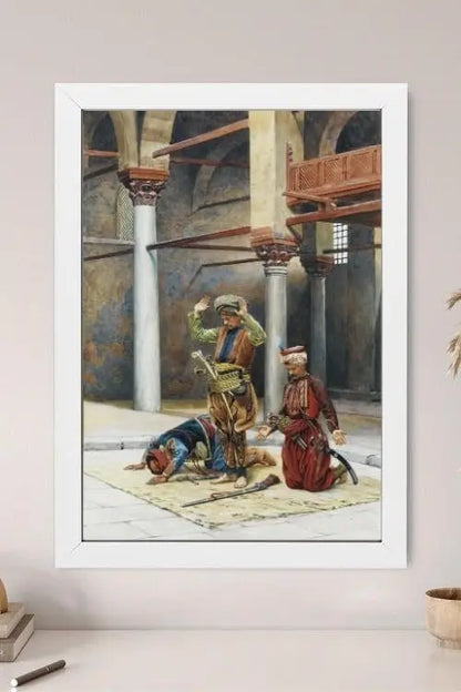 Sticker Master Gustave Bourgain - Namaz Kılan Türkler Çerçeveli Poster Tablo | Tarihi ve Manevi Atmo