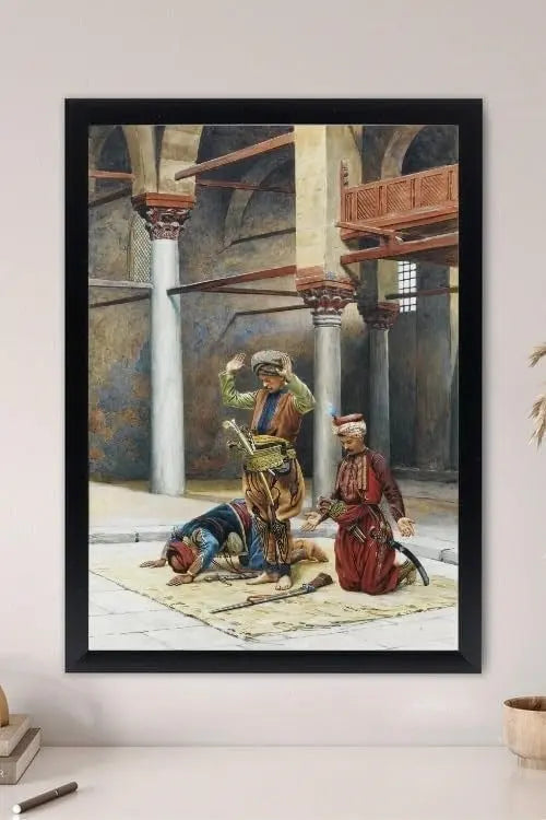 Sticker Master Gustave Bourgain - Namaz Kılan Türkler Çerçeveli Poster Tablo | Tarihi ve Manevi Atmo