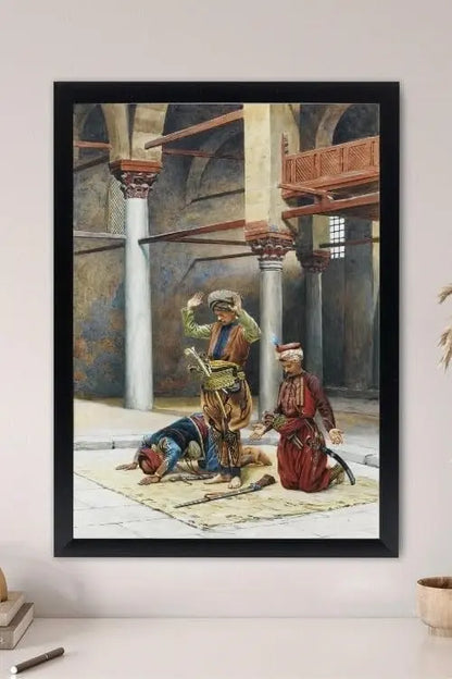Sticker Master Gustave Bourgain - Namaz Kılan Türkler Çerçeveli Poster Tablo | Tarihi ve Manevi Atmo
