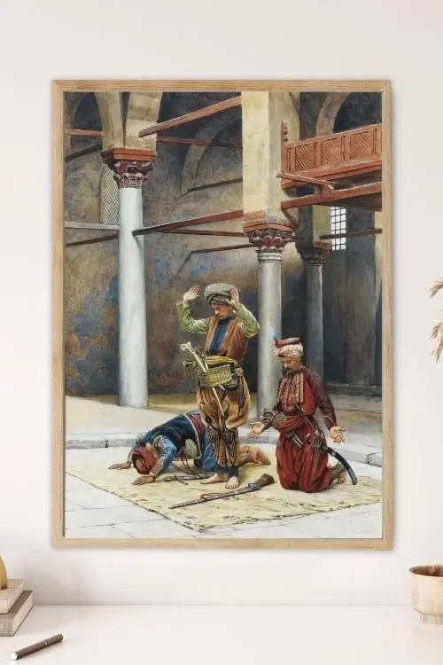 Sticker Master Gustave Bourgain - Namaz Kılan Türkler Çerçeveli Poster Tablo | Tarihi ve Manevi Atmo