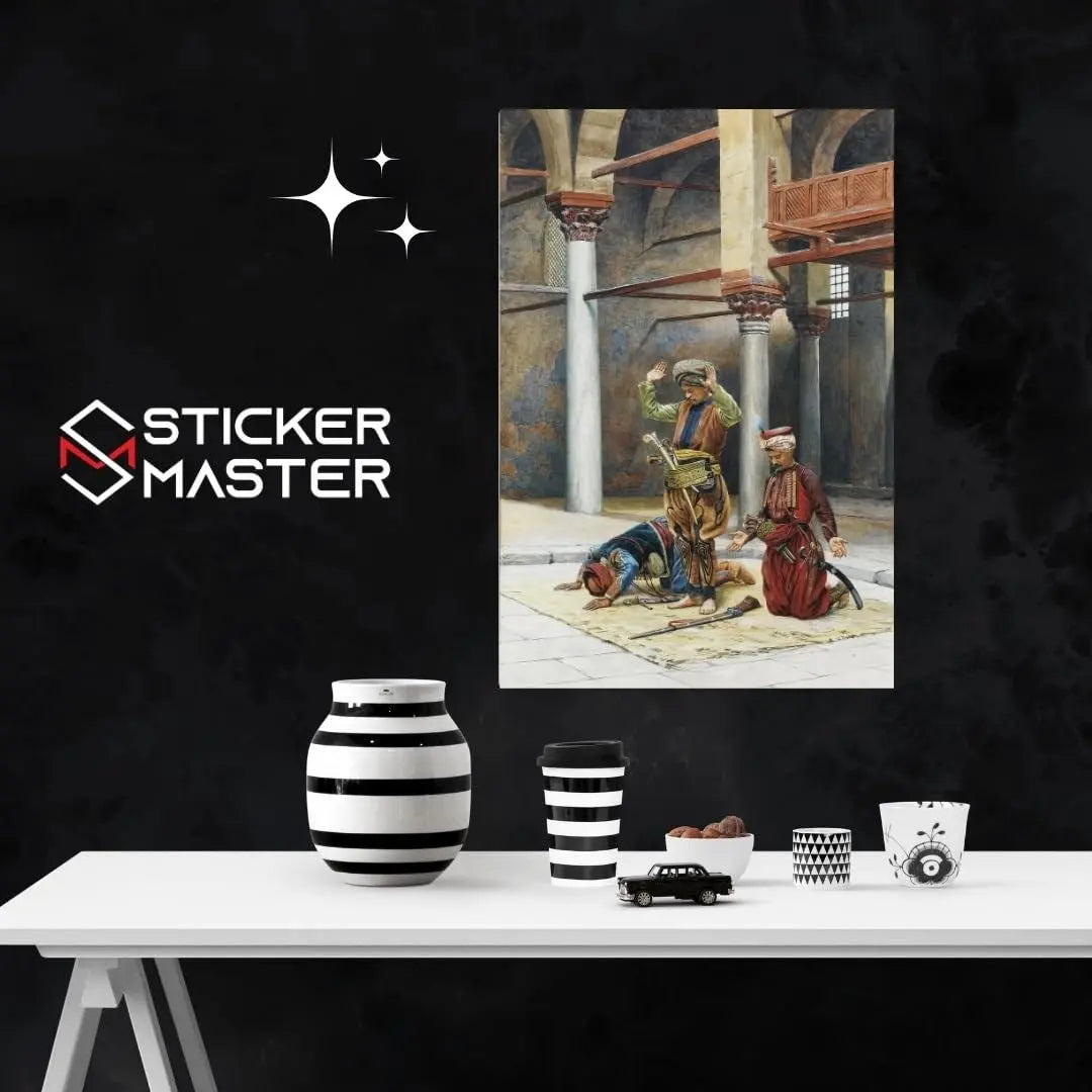 Sticker Master Gustave Bourgain - Namaz Kılan Türkler Çerçeveli Poster Tablo | Tarihi ve Manevi Atmo
