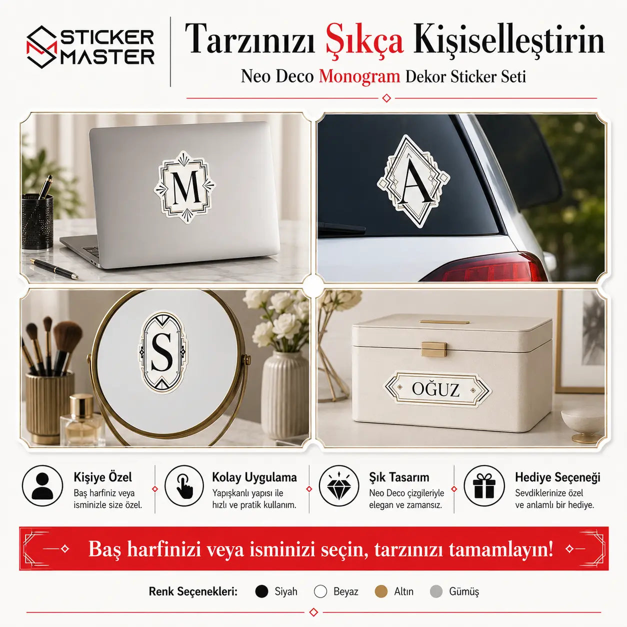Neo Deco Monogram Dekor Sticker Seti
